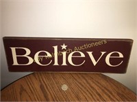 28" BELIEVE wooden sign