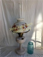 Antique oil lamp with globe & shade