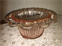 Old Colony Pink depression lace edge flower bowl