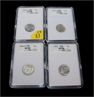 4- Roosevelt uncirculated silver dimes, slab