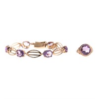 An Amethyst Bracelet and Ring in Gold