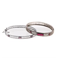 Two Filigree Bangle Bracelets with Stones