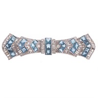 An Art Deco Bow Brooch with Aquamarine & Diamonds