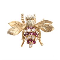 A Lady's 14K Ruby & Diamond Bee Pin