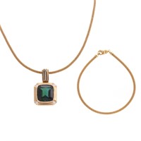 A Green Tourmaline Necklace & Bracelet in 14K Gold