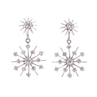 A Pair of Diamond Snowflake Ear Pendants in 14K