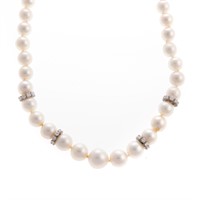 Strand of South Sea Pearls with Diamond Rondelles