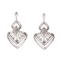 A Lady's Pair of Diamond Ear Pendants