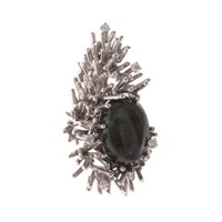 A Black Star Sapphire and Diamond Ring in 14K