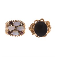 A Pair of Lady's Gold Gemstone Rings