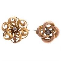 A Pair of Victorian Gold Pinwheel Brooches