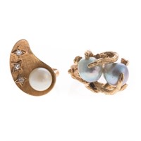 Two Cultured Pearl Rings in 14K Gold