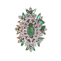 A Lady's 14K Emerald and Diamond Cocktail Ring