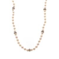A Strand of Cultured Pearls with Diamond Rondelles