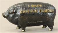 SMALL "I MADE CHICAGO FAMOUS" PIG STILL BANK