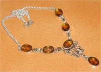 Facet Citrine Topaz Gorgeous .925 Silver Necklace