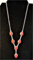 Red Coral & 925 Silver Handmade Necklace 18"