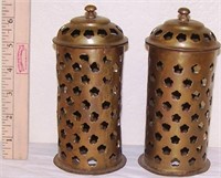MATCHED PAIR OF BRASS CANDLE COVERS