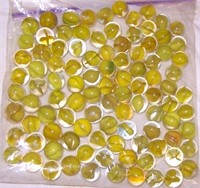 100(?) OLD YELLOW CAT'S EYE MARBLES