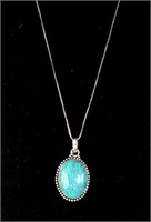 925 Silver Plated 2" Turquoise Gemstone Pendant