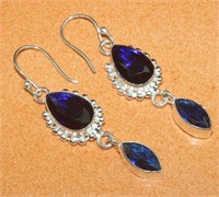 Faceted Blue Topaz Gorgeous .925 Silver Earring