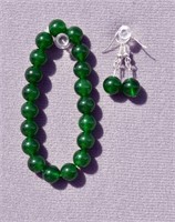 10mm Green Jade Bracelet 7.5'' & Earrings