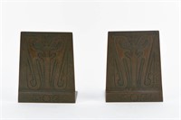 TIFFANY STUDIOS BRONZE CHINESE PATTERN BOOKENDS