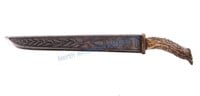 Engraved Chief Powhatan Knife Antler Handle 19th C
