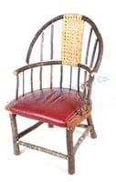 Primitive Hickory & Wicker Upholstered Chair