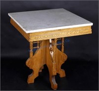East Lake Style Marble Top Oak Parlor Table 19th C