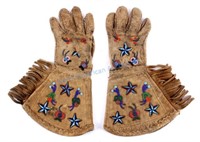Sioux Pictorial Beaded Gauntlet Gloves 19th C.