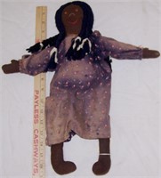 VINTAGE HAND MADE BLACK DOLL WITH YARN HAIR