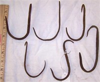 LOT OF SIX HAND FORGED IRON MEAT HOOKS