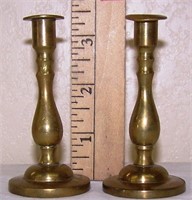 LOT OF TWO OLD SPUN BRASS CANDLE STICKS