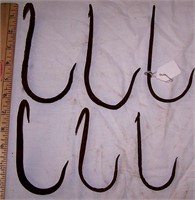 LOT OF 6 HAND FORGED IRON MEAT HOOKS