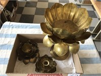 SET OF BRASS LOTUS FLOWER CANDLE HOLDERS