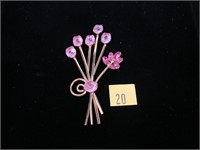 Coro pink rhinestone pin, gold over sterling