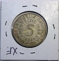 1951 D Germany 5 Deutsche Mark Au Silver Coin
