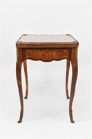 ANTIQUE INLAID WOOD AND ORMOLU FLIP TOP GAME TABLE