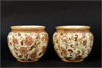 PAIR OF ZSOLANY PECS PAINTED PORCELAIN JARDINERES