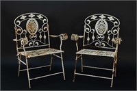PAIR OF 1940'S WROGHT IRON FOLDING CHAIRS