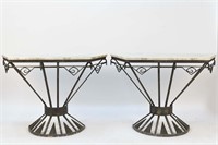 ART DECO IRON & BRONZE MARBLE TOP CONSOLE TABLES