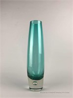 Tall Teal Art Glass Vase