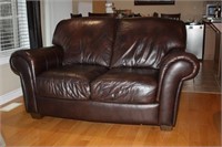 Dark Brown Leather Love Seat