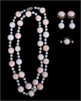 14K Gold  Angel Skin coral 3-piece set: necklace,