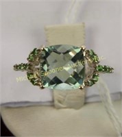 VINTAGE ENGLISH 9K RING SET WITH GREEN STONE