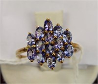 VINTAGE 9K TANZANITE CLUSTER FLOWER RING