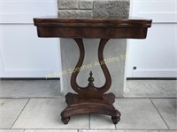 MAHOGANY GAMES TABLE ON LYRE BASE