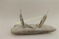 INUIT BONE CARVING OF THREE NARWHALS