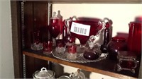 14 pieces of red glassware